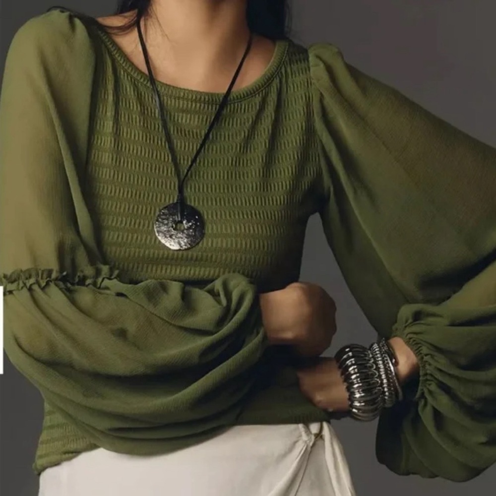 Anthropologie Balloon Sleeve Smocked Blouse